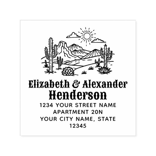 Tampon Auto-encreur Desert Cactus Paysage #3S SQ Nom Adresse de retour (Design)