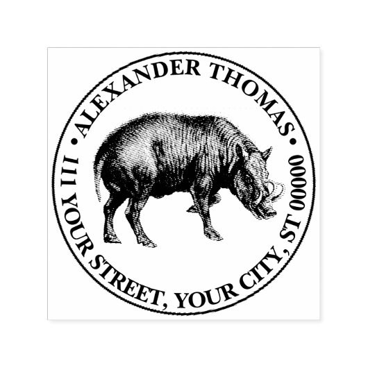 Tampon Auto-encreur Dessin de sanglier vintage BW (Design)