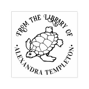 Tampon Auto-encreur Dessin de tortue marine Plage Océan Rond Bibliothè