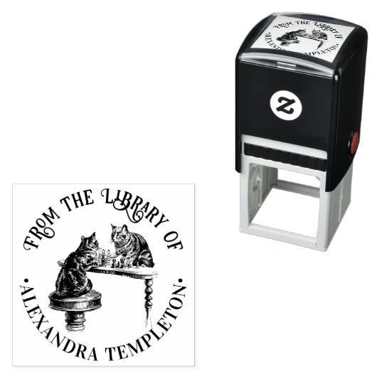 Tampon Auto-encreur Deux chats jouant aux échecs Match Bibliothèque No (En situation)