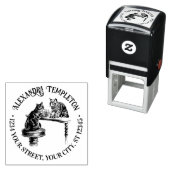 Tampon Auto-encreur Deux chats jouant aux échecs Match Nom Adresse de (En situation)