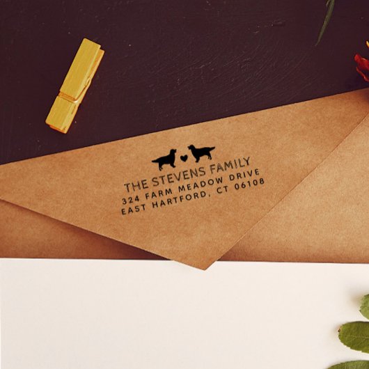 Tampon Auto-encreur Deux chiens Nom et adresse du coeur