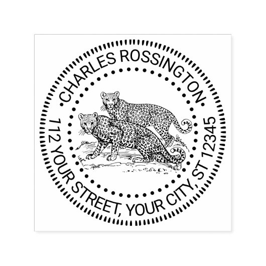 Tampon Auto-encreur Deux Leopards Standing Name Adresse de retour (Design)