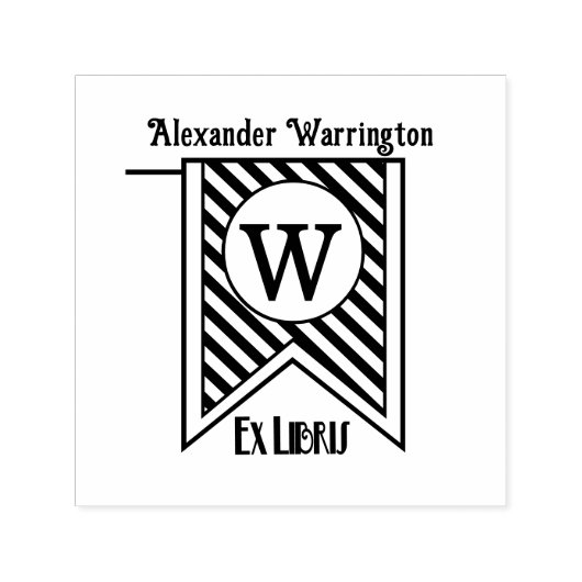 Tampon Auto-encreur Diag Stripe Bannière initiale Monogramme Ex Libris (Design)