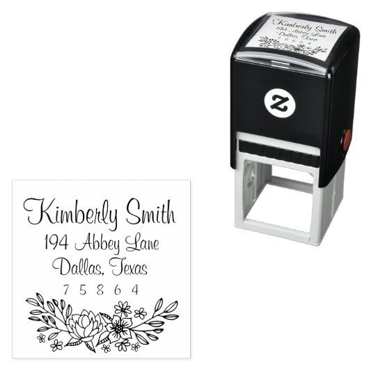 Tampon Auto-encreur Doodles floraux Adresse Timbre (En situation)