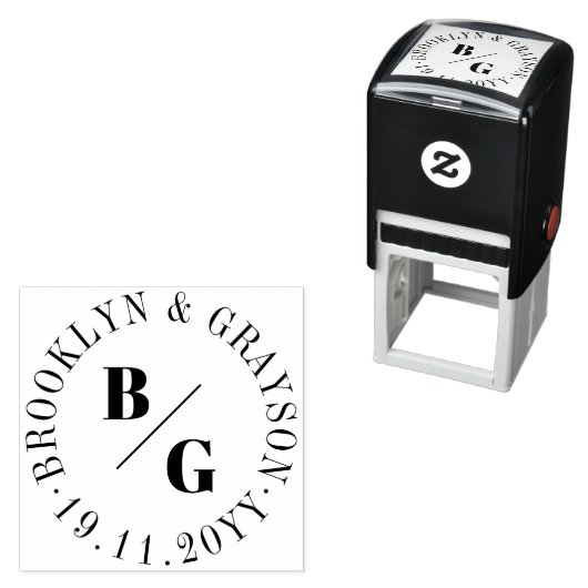 Tampon Auto-encreur Double Classic Monogramme & Cercle Noms Minimalist (En situation)