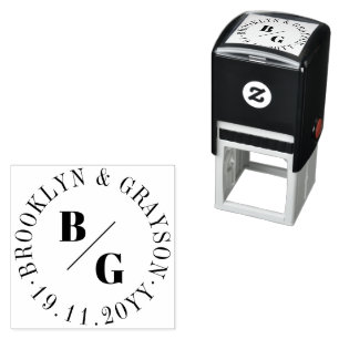 Tampon Auto-encreur Double Monogramme Classique & Noms de Cercle Minim