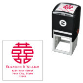 Tampon Auto-encreur Double Symbole de bonheur Noms Mariages Adresse .6 (En situation)