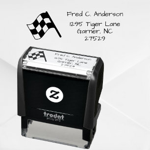 Tampon Auto-encreur Drapeau à Damier Personnalisé avec Adresse de Reto