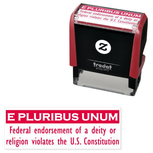Tampon Auto-encreur E PLURIBUS - Timbre UNUM - Rouge/Moyen (En situation)