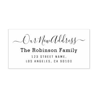 Tampon Auto-encreur écriture script nouvelle adresse moderne élégant