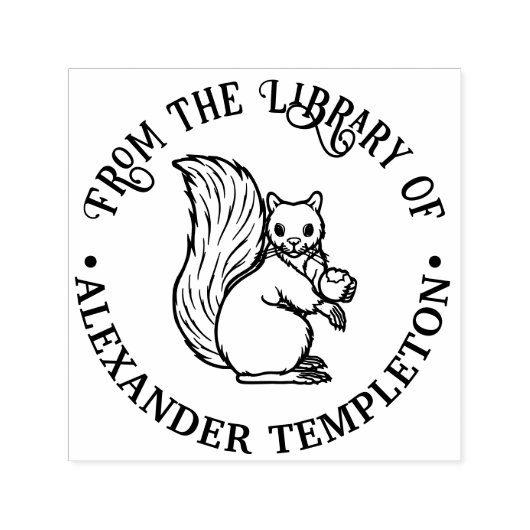 Tampon Auto-encreur Écureuil mignon rustique avec nom de livre de bibl (Design)