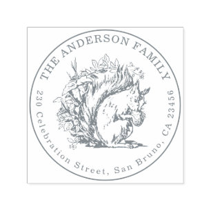 Tampon Auto-encreur Écureuil vintage dessiné à la main Nom et adresse 