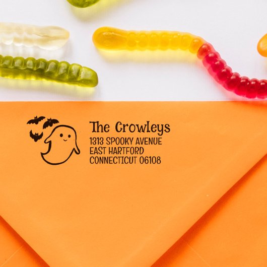 Tampon Auto-encreur Éffrayant Ghost & Bats Halloween Adresse de retour