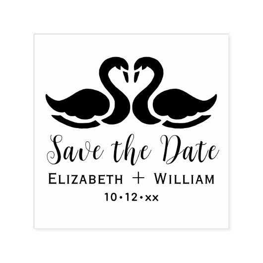 Tampon Auto-encreur Elégant 2 cygnes Silhouette Mariage Enregistrer la (Design)