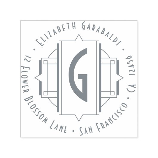 Tampon Auto-encreur Élégant Art Déco Art Round Retour Adresse (Design)