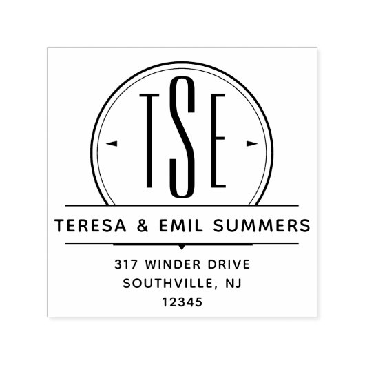 Tampon Auto-encreur Elégant Art Déco Monogramme Circle Adresse de reto (Design)