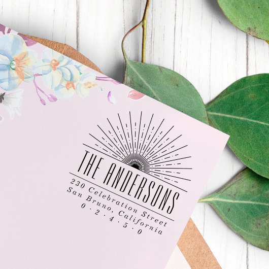 Tampon Auto-encreur Elégant Art Déco Sun Nom personnalisé & Adresse de