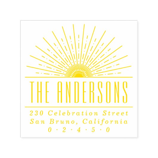 Tampon Auto-encreur Elégant Art Déco Sun Nom personnalisé & Adresse de (Design)