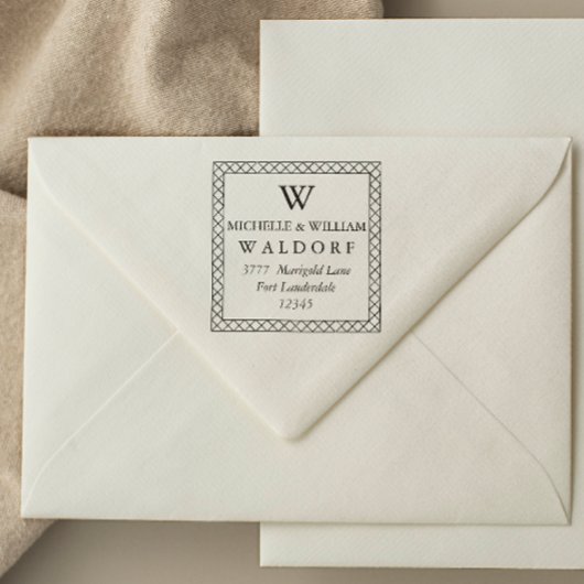 Tampon Auto-encreur Élégant cadre croisé Monogramme Adresse de retour
