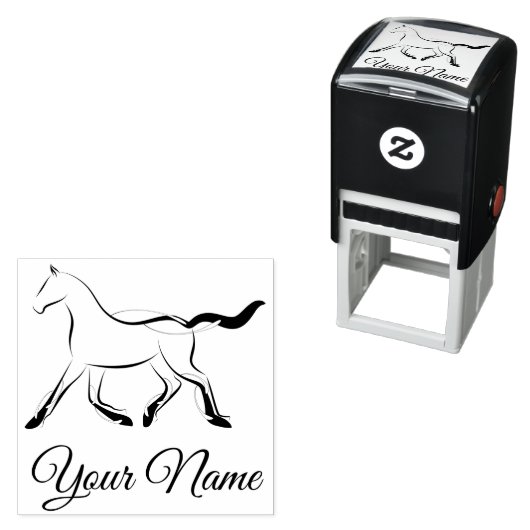 Tampon Auto-encreur Élégant cheval en couleur noire (En situation)