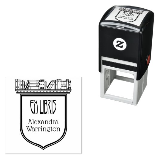 Tampon Auto-encreur Elegant Crest Librairie Ex Libris Nom du livre (En situation)