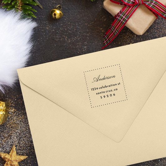 Tampon Auto-encreur Elegant Dots Script Nom de famille Adresse de reto