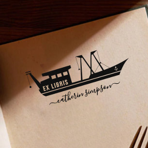 Tampon Auto-encreur Élégant ex libris de bateau personnalisé