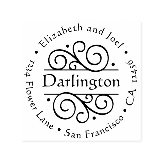 Tampon Auto-encreur Élégant Fancy Round Classic Mariage Adresse de ret (Design)