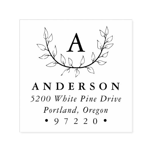 Tampon Auto-encreur Élégant Feuille Monogramme Adresse de retour (Design)