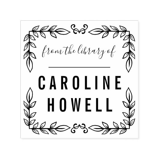 Tampon Auto-encreur Élégant Feuille Simple De La Bibliothèque De L'Aut (Design)