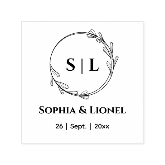 Tampon Auto-encreur Élégant floral Mariage moderne Initiales (Design)