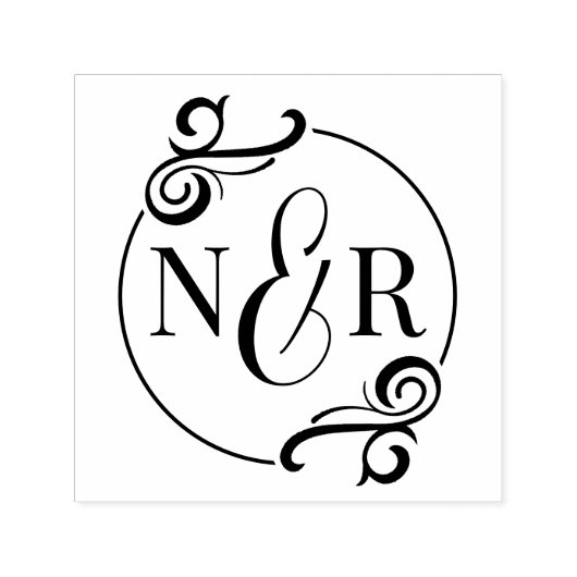 Tampon Auto-encreur Élégant Flourish Chic Typographic Mariage Monogram (Design)