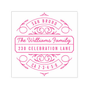 Tampon Auto-encreur Élégant Flourish Script Name Round Return Adresse