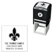 Tampon Auto-encreur Élégant héraldique Fleur de Lis #22 Nom Adresse (En situation)