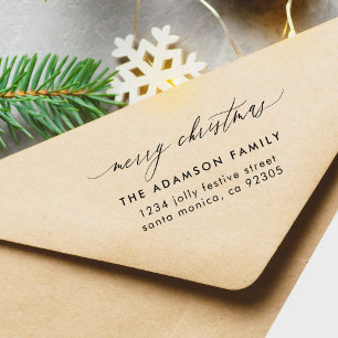 Tampon Auto-encreur Élégant Joyeux Noël Famille Adresse de retour