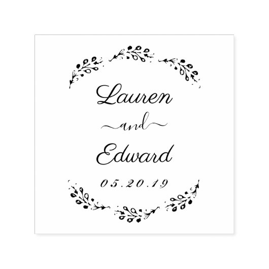 Tampon Auto-encreur Elegant Laurel Couple Noms Mariage Enregistrer la  (Design)