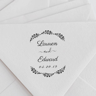 Tampon Auto-encreur Elegant Laurel Couple Noms Mariage Enregistrer la 