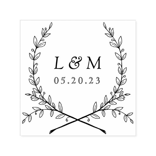 Tampon Auto-encreur Elegant Laurel Monogram Mariage Enregistrer la dat (Design)