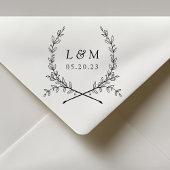 Tampon Auto-encreur Elegant Laurel Monogram Mariage Enregistrer la dat