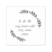 Tampon Auto-encreur Elegant Laurel Wreath Monogram Adresse Mariage (Design)