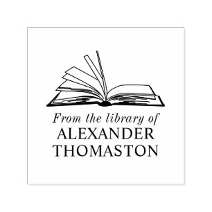 Tampon Auto-encreur Élégant livre ouvert "From the Library of" Nom