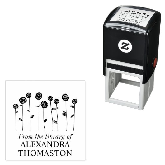 Tampon Auto-encreur Élégant Long Stem Roses Nom du livre (En situation)