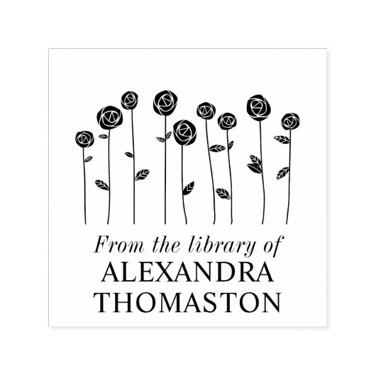 Tampon Auto-encreur Élégant Long Stem Roses Nom du livre (Design)