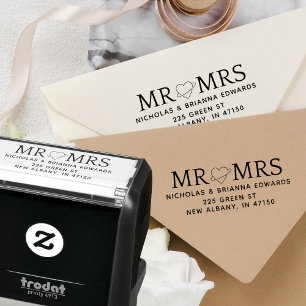 Tampon Auto-encreur Elegant M. et Mme Heart Modern Return Adresse