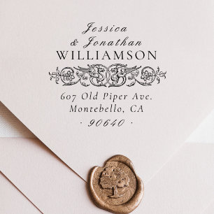 Tampon Auto-encreur Élégant Mariage botanique Vintage Adresse de retou