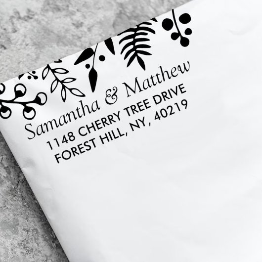 Tampon Auto-encreur Élégant Mariage floral de feuillage