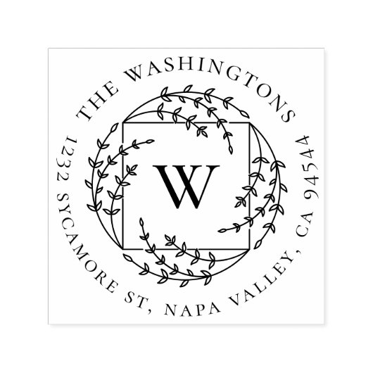 Tampon Auto-encreur Élégant monogramme botanique | Adresse de retour f (Design)