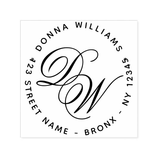 Tampon Auto-encreur Élégant Monogramme Calligraphie 2 Initiales Adress (Design)