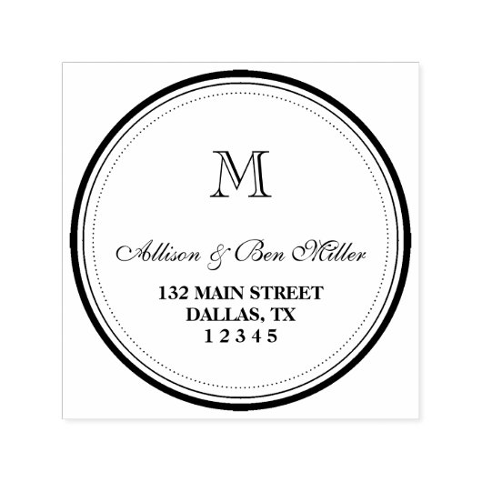 Tampon Auto-encreur Élégant Monogramme circulaire Nom et adresse (Design)